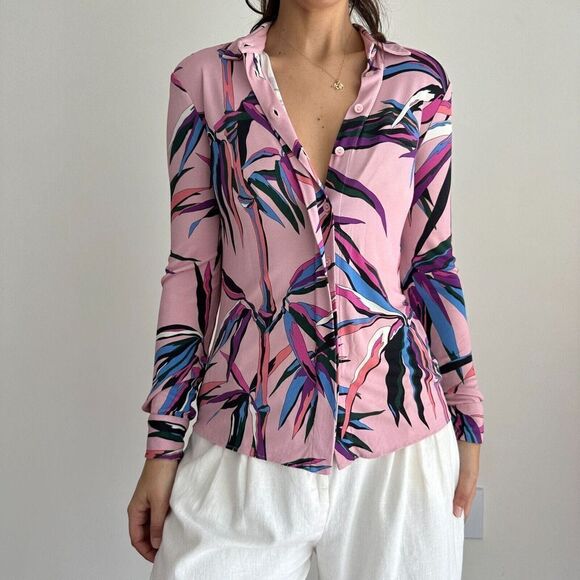 Emilio Pucci Blouse Womens 2 Pink Abstract Printed Long Sleeve Button Down Top - Picture 2 of 15
